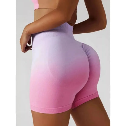 Seamless Gradient High Waist YogaRunning FitnessTight Fitting Exercise Hip Lifting HighElasticity Breathable Quick Drying Shorts