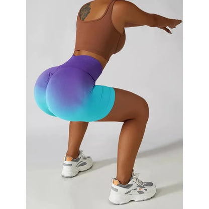 Seamless Gradient High Waist YogaRunning FitnessTight Fitting Exercise Hip Lifting HighElasticity Breathable Quick Drying Shorts