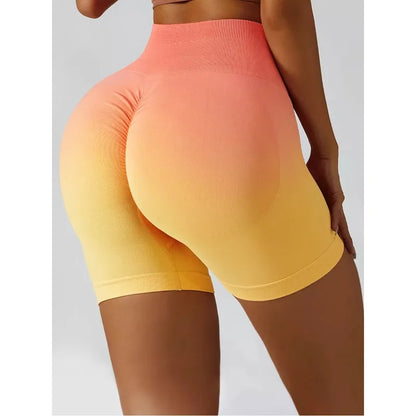 Seamless Gradient High Waist YogaRunning FitnessTight Fitting Exercise Hip Lifting HighElasticity Breathable Quick Drying Shorts