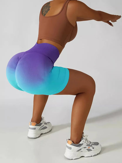 Seamless Gradient High Waist YogaRunning FitnessTight Fitting Exercise Hip Lifting HighElasticity Breathable Quick Drying Shorts